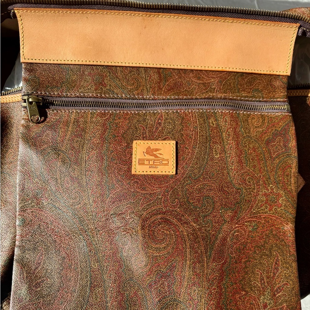 Etro Paisley Leather Trim Duffel Bag Travel Weekender Lock Key Strap COA - Picture 9 of 15